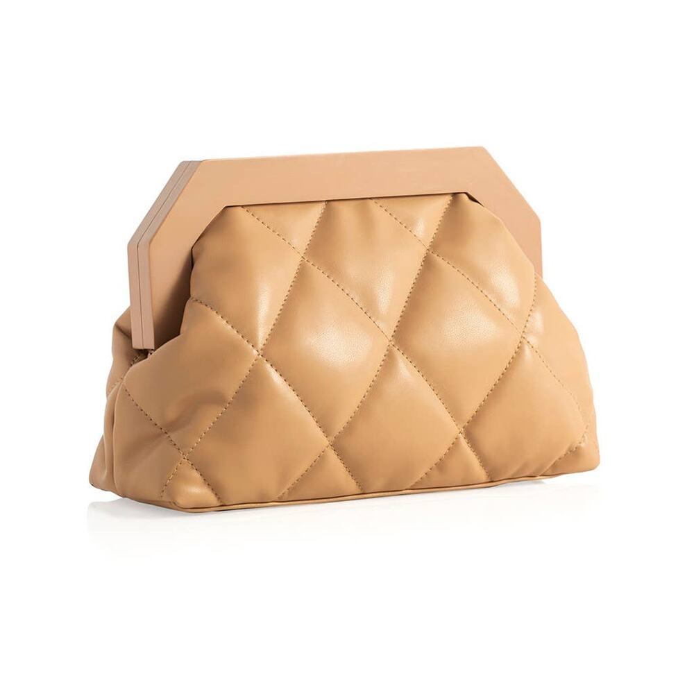 Shiraleah NWT Bailey Quilted Vegan Leather Tan Frame Clutch